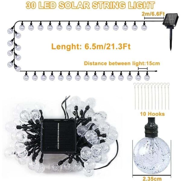 30 LED Crystal Solar String Lights, 8 Modes for Garden, Patio, Balcony, Wedding