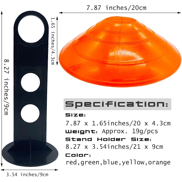 Pro Disc Kegler (Sæt af 50), Fodboldkegler med Holder, Agility