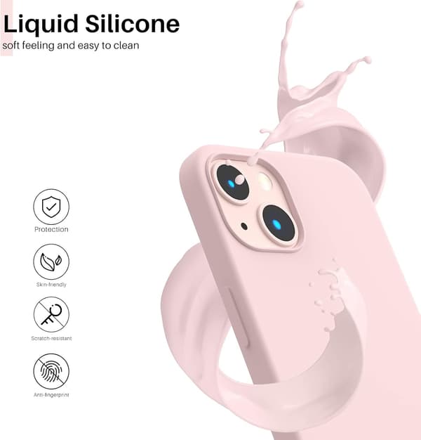 Ultratynt flytende silikondeksel til iPhone 13 - Full kropps støtsikker beskyttelse Chalk pink