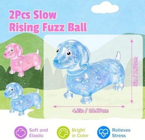 2-pak taks squishy, gravhund squishy glitter taks langsom stigning fidget til angstlindring stressbold til børn og voksne blød
