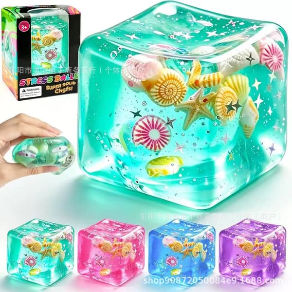 Slow Rebound Maltose Cube Squeeze Toy, Stress Relief Fidget with Seashell Pattern for Adults and Teens Purple