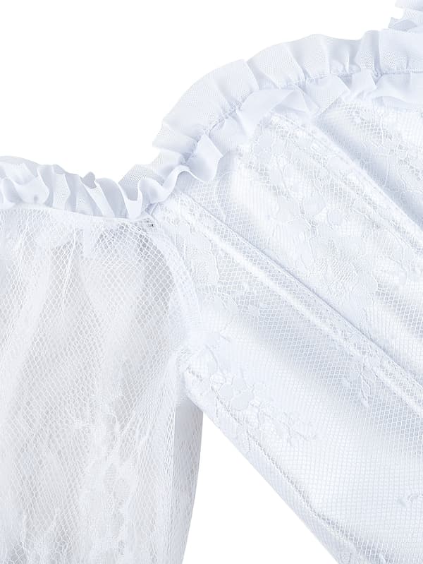 Plus-Size Overbust Korset Bodice Snøre Bustier med Mavekontrol og Blondeærmer til Kvinder 1XL White