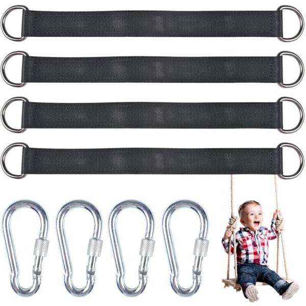 4 st Trägunga Hängremmar Kit med 4 D-ringar för Trädgård/Gunga/Trädgunga/Hängmattor