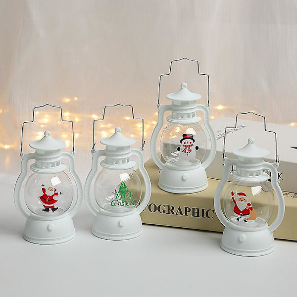 Jul Bærbar Nattlampe (med Batteri) 4 Stykker Mini Retro Skrivebords Jul Lys, Egnet for Juletre Bord Uteplass Hagefest