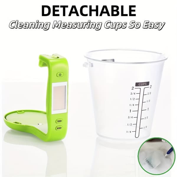 Smart 600 ml målebeger med vekt, termometer og 6-i-1 enhetskonverterer Gray