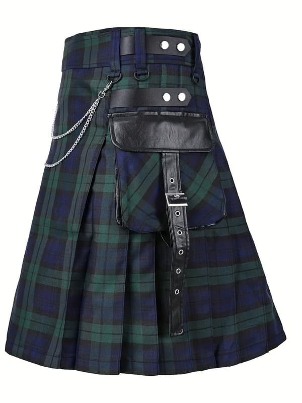 Skotsk plisseret kilt-nederdel til mænd, traditionel ternet utility-kilt til afslappede fester og udflugter XL Dk Green