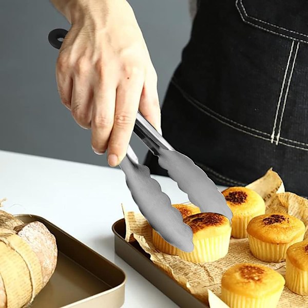 Liten serveringstång i rustfritt stål, 7 tommer, mini-tång, sett med 3