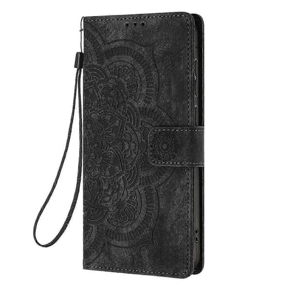 Frostet læderetui til Mandala Emed Retro Telefon Sort(qb) Sort Black For Samsung Galaxy S21 FE 5G