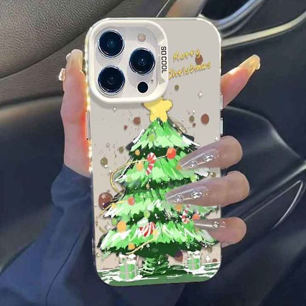 Julrea Julgran färgglatt silver mobiltelefonfodral för iPhone 16 15 Pro Max 14 13 12 11 IMD transparent stötsäkert fodral Style 1 iPhone 13 Pro Max