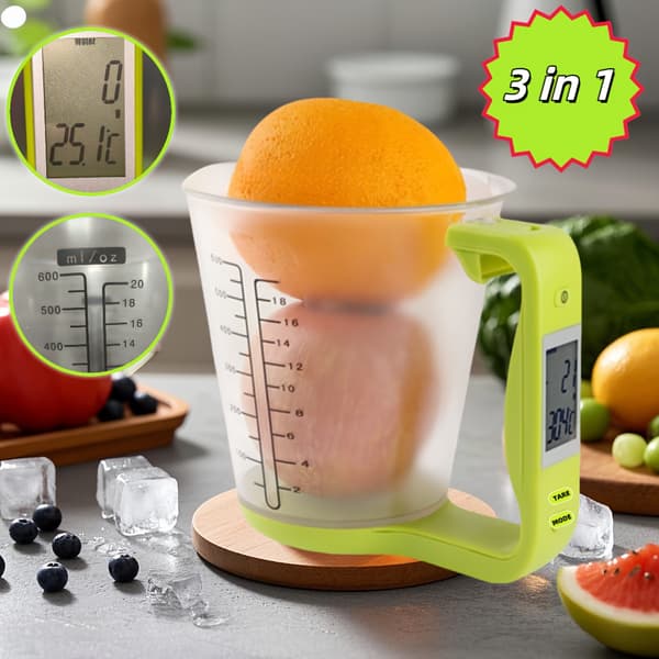 Smart 600 ml målebeger med vekt, termometer og 6-i-1 enhetskonverterer Red
