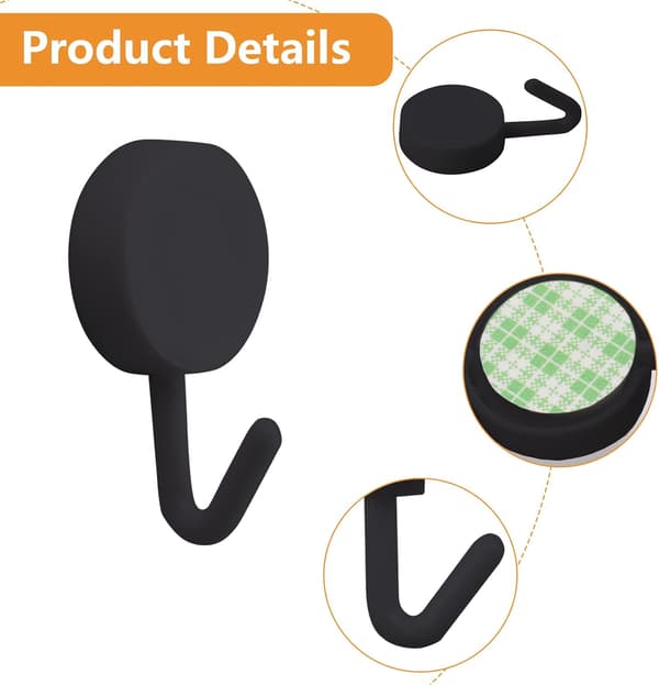 20 Pieces Black and White Self-Adhesive Plastic Hooks, Removable Wall Hangers for Bathroom, Kitchen, Office, Wardrobe, Glass Black