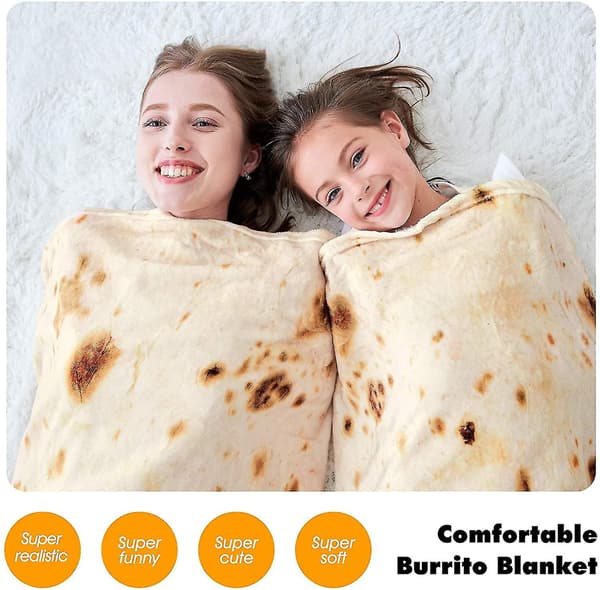 Burrito-tæppe, dobbeltsidet, gigantisk mel-tortilla-tæppe