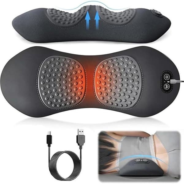 Triple Action Back Therapy, Lumbar Massage with Heat and Vibration, Ergonomic Back Massager