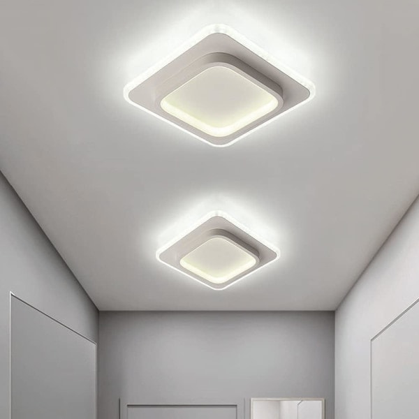 Vit fyrkantig ljusarmatur, enkel nordisk stil, LED-taklampa för balkong, kök, taklampa, varmt ljus 20W (Kallvitt ljus)