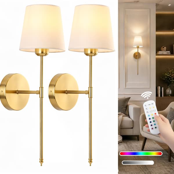 Cordless Rechargeable Wall Sconces 2-Pack - Black/Gold, RGB & White, Remote Control with Magnetic Detachable Design 2 Packs 2 Packs Black