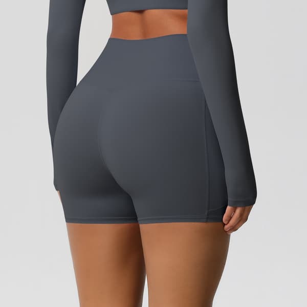 2-pack höga yogashorts i borstad nylon med fickor, grå L L Grey