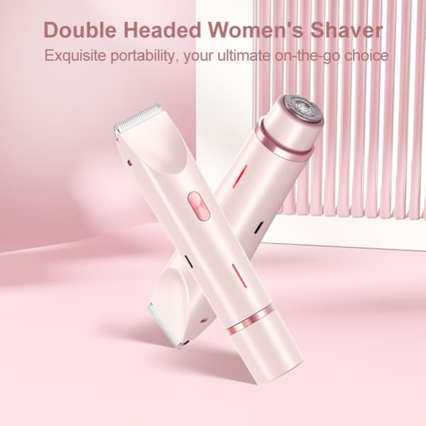 2-i-1 Bikini Trimmer Elektrisk Barbermaskine til Kvinder, Vandtæt, Hårfjerning til Barbering af Ben, Arme, Armhuler, Ansigt Pink, Dobbelt Hoved, Type-C blue