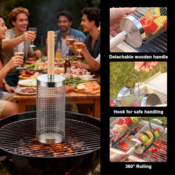 2-pack Rolling Grilling Basket | 304 Stainless Steel 35*20*9.5cm