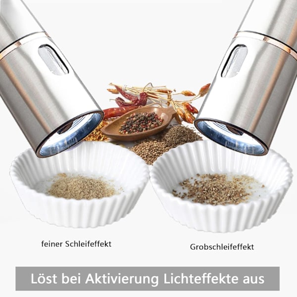 Elektrisk pepperkvern, krydderkvern i rustfritt stål, pepper, salt