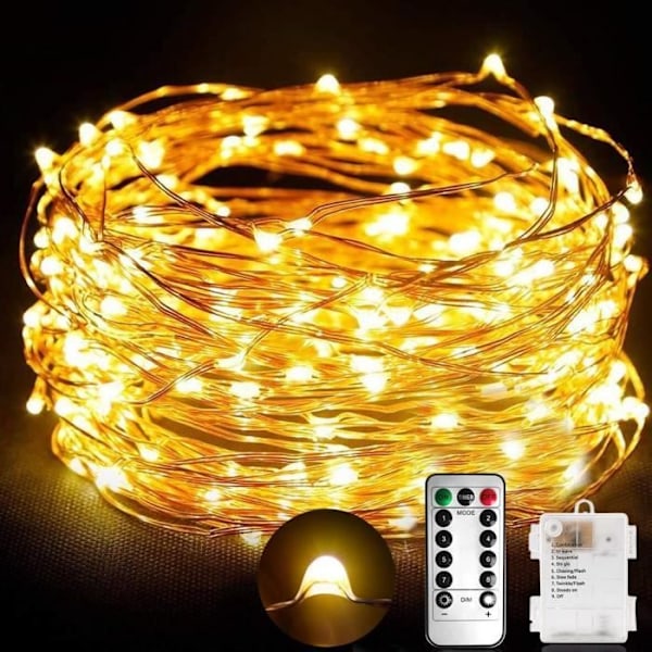 Batteridrivna Fairy Lights med fjärrkontroll - 10M 100 Micro LEDs - Varmvita - Vattentät IP 65 - Dekorativ ljusslinga för jul, hem