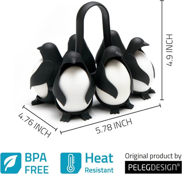 3-i-1 Eggeholder for Matlaging, Oppbevaring og Servering, Pingvinformet Eggkoker for Å Lage Bløtkokte eller Hardkokte Egg, Eggies, Rommer 6 Egg