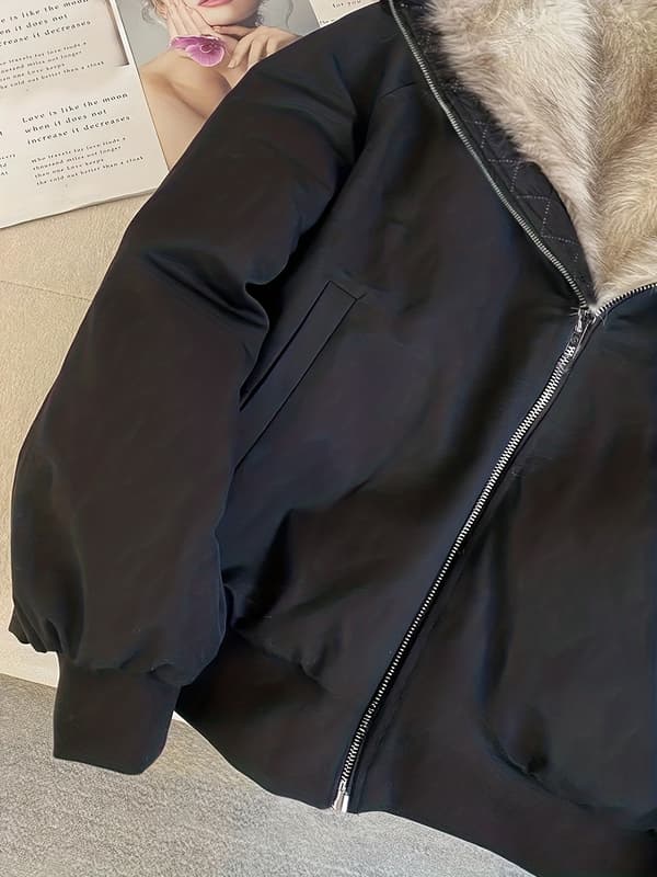 Damjacka för höst och vinter, elegant färgblockerad vävd ytterkläder M Black