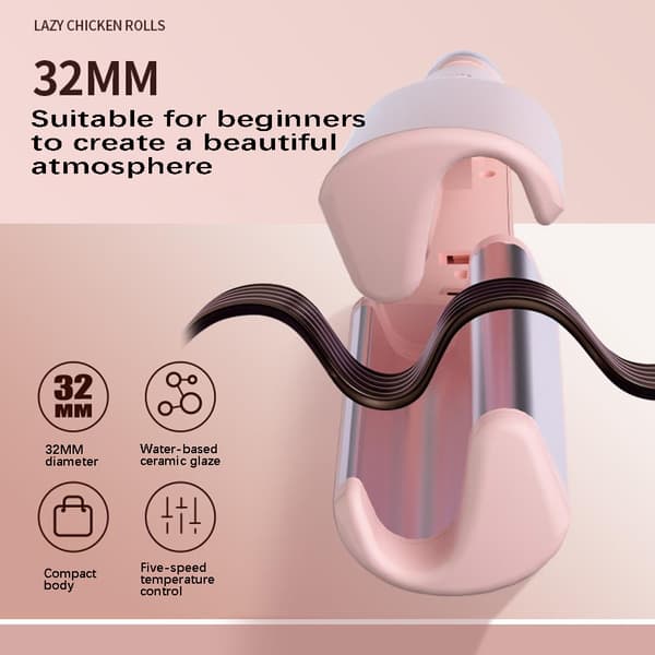 Wavy Curling Iron, French Egg Roll Curling Iron, V-Shaped Ceramic Hair Crimper for Large Waves Pink