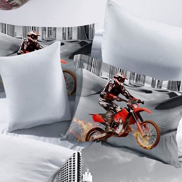 3D Motorcykel Dirt Bike Sängkläder Påslakan Set Med Örngott (Twin)