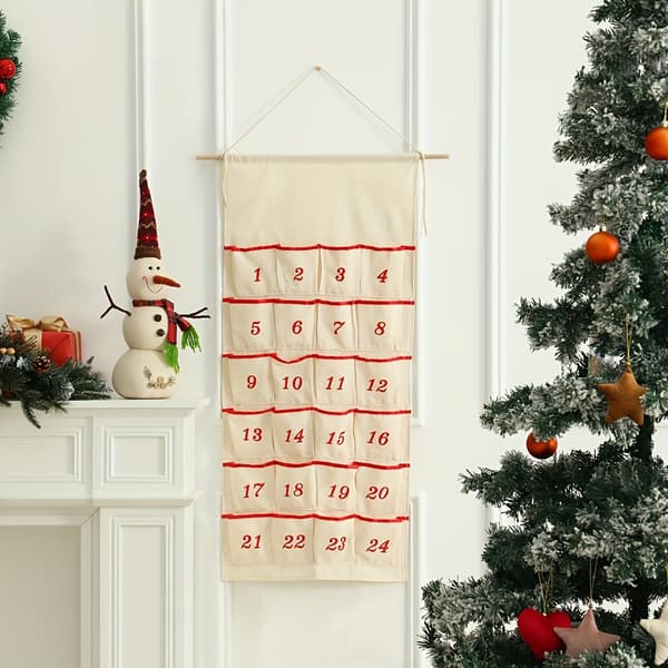 Julekalender med lommer, væghængende stofgavepose til julepynt og hjemmecharme White