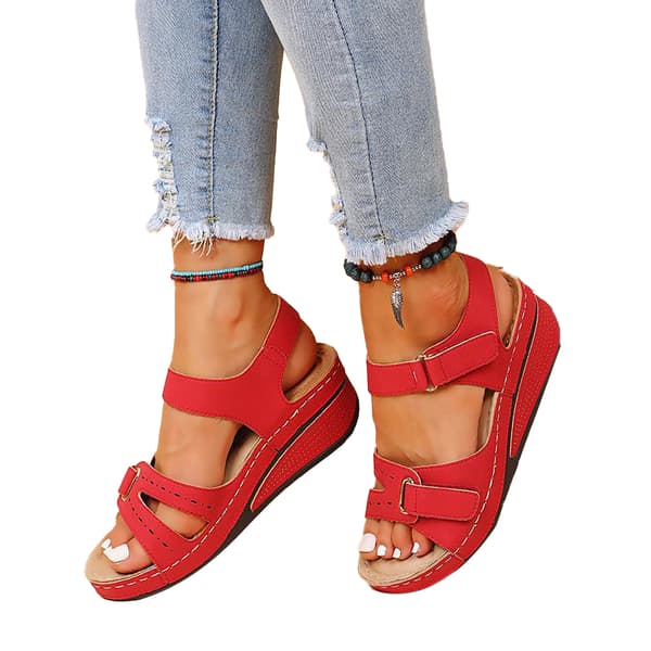 Women's Open Toe Ankle Strap Orthopedic Wedge Sandals Red[GPA] red 37