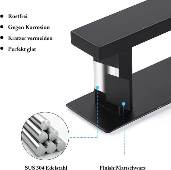 Håndklædeholder uden boring, sort, badeværelse, gæstehåndklædeholder, vægmontering, rustfrit stål, mat håndklædeholder (41cm)-XF32-