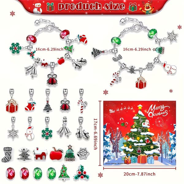 Julekalender Armbåndsfremstillingssæt Nedtælling Overraskelsesgave til Børn Xmas Red/Green