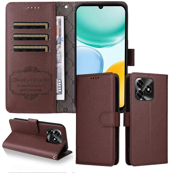 RFID Telefoncover til Honor X5c Plus med Håndledsrem & Kortlommer[GPA] Brown