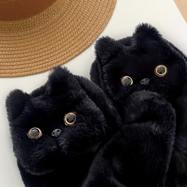 Søde Katte Plys Vinterhandsker Varme Vindtætte Fuld Dækning Udendørshandsker Blk Cat Plush-G