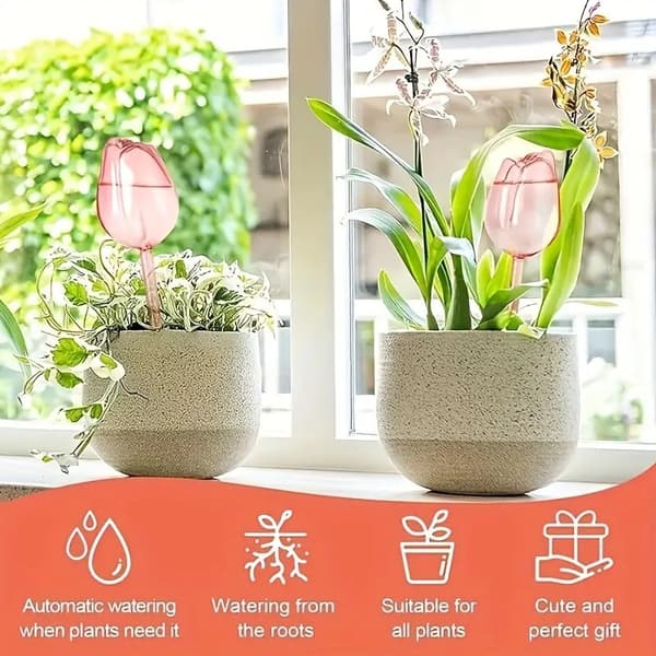2-pack växtbevattningsspikar med långsam dropp, smalt utlopp och tulpanutsmyckning 【4pcs】