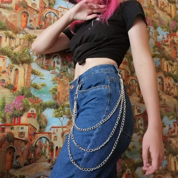 Lomme kæde 3 lag lomme kæde hip kæde hip hop kæde sølv [GP]