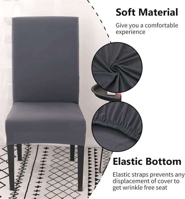 Stoltrekk sett med 4 eller 6, elastisk avtakbart vaskbart stoltrekk dekorasjon beskyttelse setetrekk for hotell grå-tfrf grå grey 4pcs