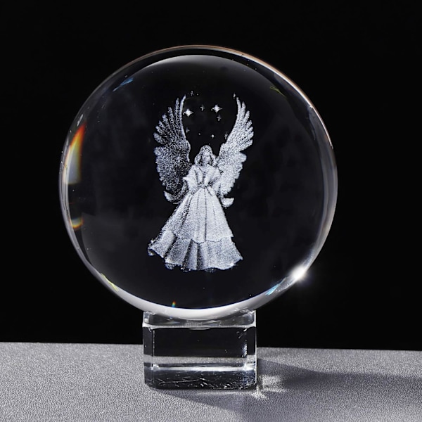 6cm Krystall 3D Skytsengel Statue Kule med Base, Hjemmeinnredning Dekorasjoner, ...