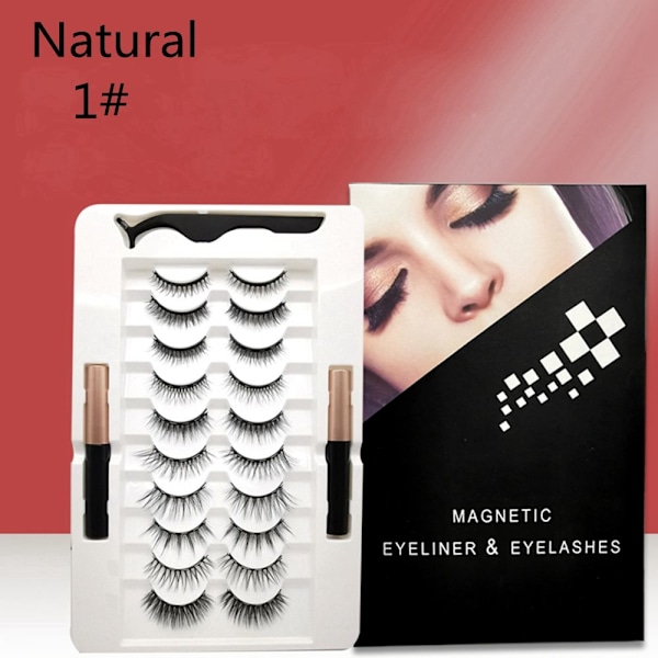 10 par magnetiska ögonfransar Eyeliner Liquid & Pincet Set Set 1-Natural