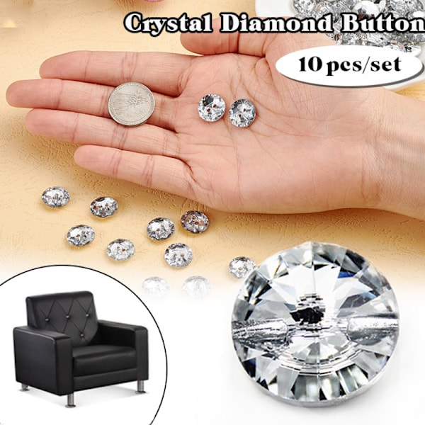 10 st 20 mm Kristall Rhinestone Knappar Passar för Soffa Möbel Ba