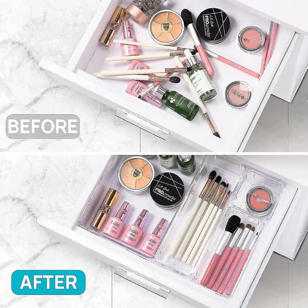 25-piece Clear Plastic Drawer Organizer Set, 4 Sizes, Versatile Bins for Bathroom and Makeup Drawers
