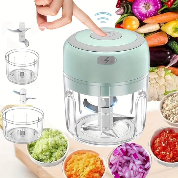 Elektrisk Madhakker 250ml USB Genopladelig 3 Knive 30W Mini Foodprocessor 250ml Green