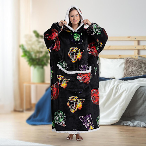 Hettegenserteppe Oversized Hettegenserteppe med Lomme Oversized Sherpa Bærbart Teppe Sweatshirt Hvit