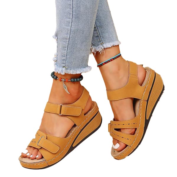 Women's Orthopedic Wedge Sandals Open Toe Ankle Strap brown[GPA] brown 37