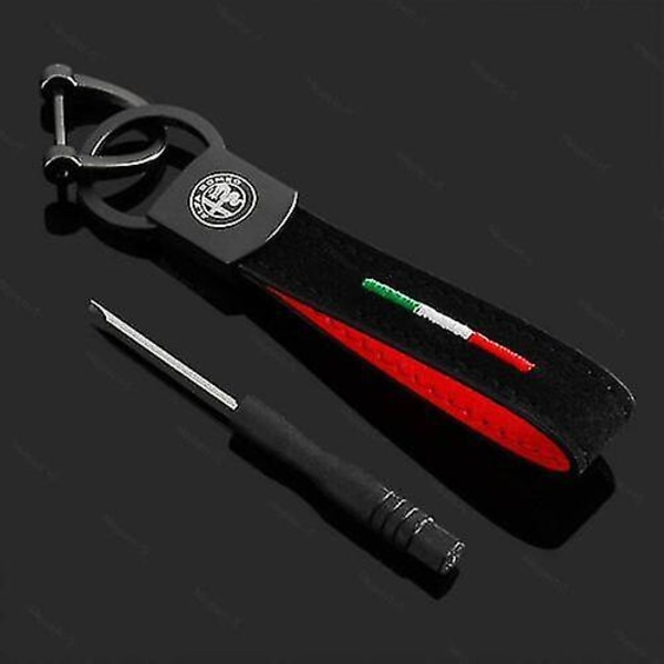 Lädernyckelring för Alfa Romeo Styling Fjärrnyckel Fob Ring Logotyp Nyckelring