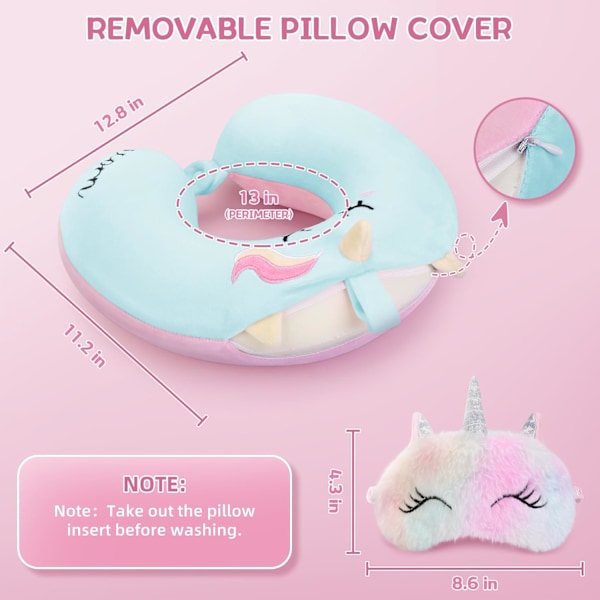 Resekudde för barn, nackkudde barn, nackkudde barn med ögonbindel, söt flygplansresekudde enhörning memory foam bil flyg sov H Blue