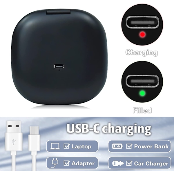 Kompakt speil med 3X forstørrelse Bærbar lommespeil Sminkespeil med dobbeltsidig LED-lys USB-C oppladbar reisespeil (svart)