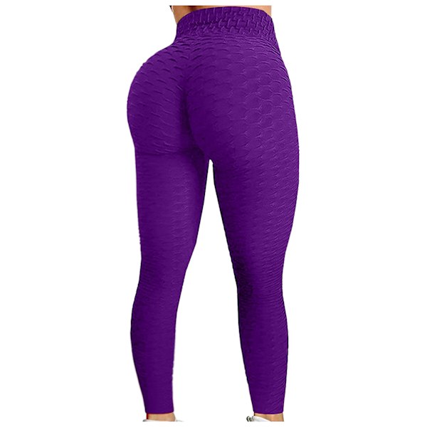 Push Up Leggings Sport Kvinner Fitness Høy Midje Yoga Bukser Lilla Purple XL
