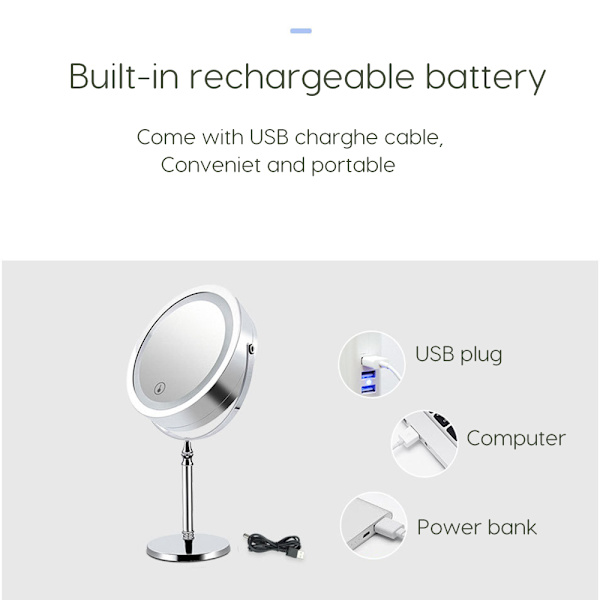 1X/10X Suurennusvalolla Varustettu Meikkispeili, 7 Tuuman Kaksisivuinen Valkoinen Päivänvalo LED Varjoton LED Peili, Paristo- ja USB-kaapelilla Toimitetaan (Sisältää 3