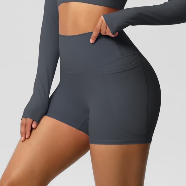 2-pakning høylivede yogashorts i børstet nylon med lommer, grå L L Grey
